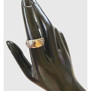 Sterling Silver with Copper Accent Inlay and Etched Detailing Band Ring Size 8.5